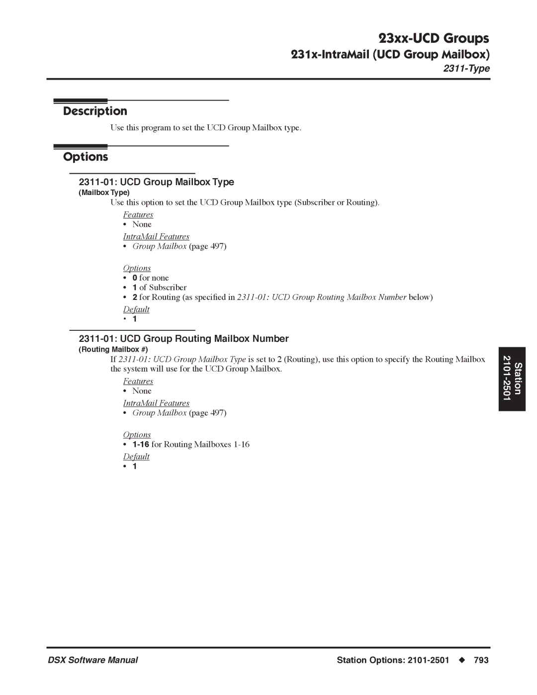 NEC P, N 1093100 software manual UCD Group Mailbox Type, UCD Group Routing Mailbox Number 