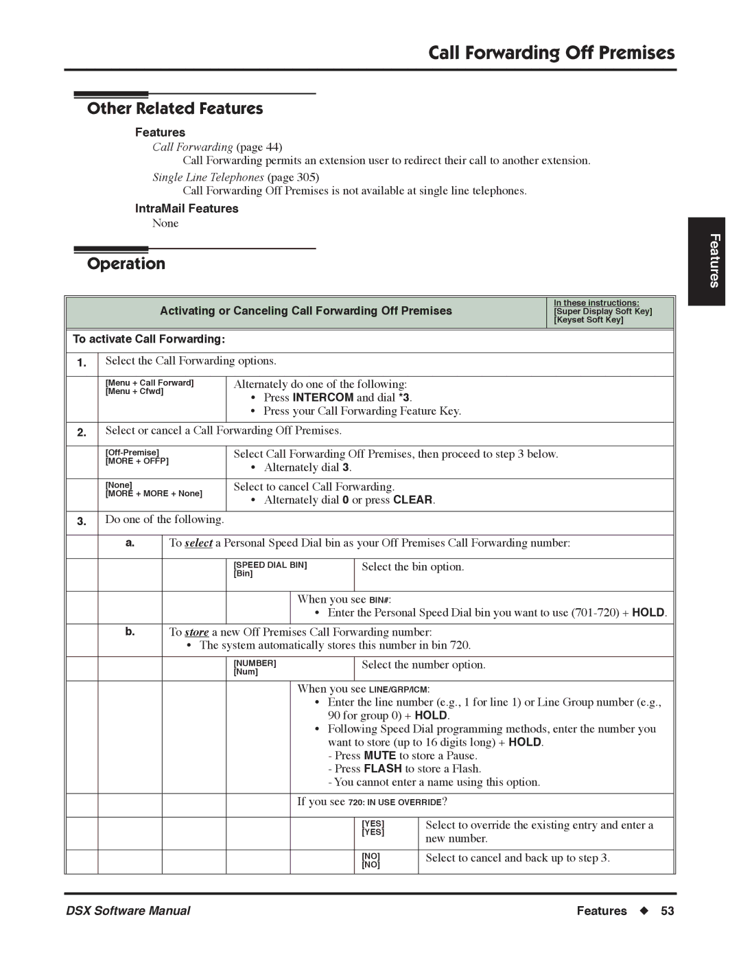 NEC N 1093100 Activating or Canceling Call Forwarding Off Premises, Select the bin option, Select the number option 