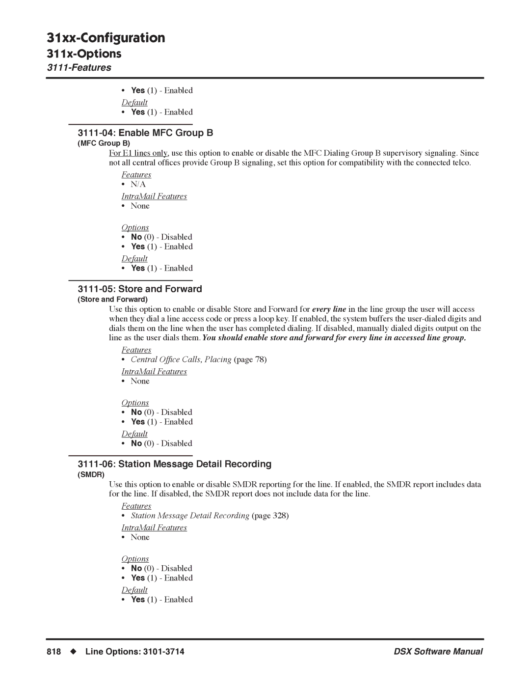 NEC N 1093100, P software manual Enable MFC Group B, Station Message Detail Recording 