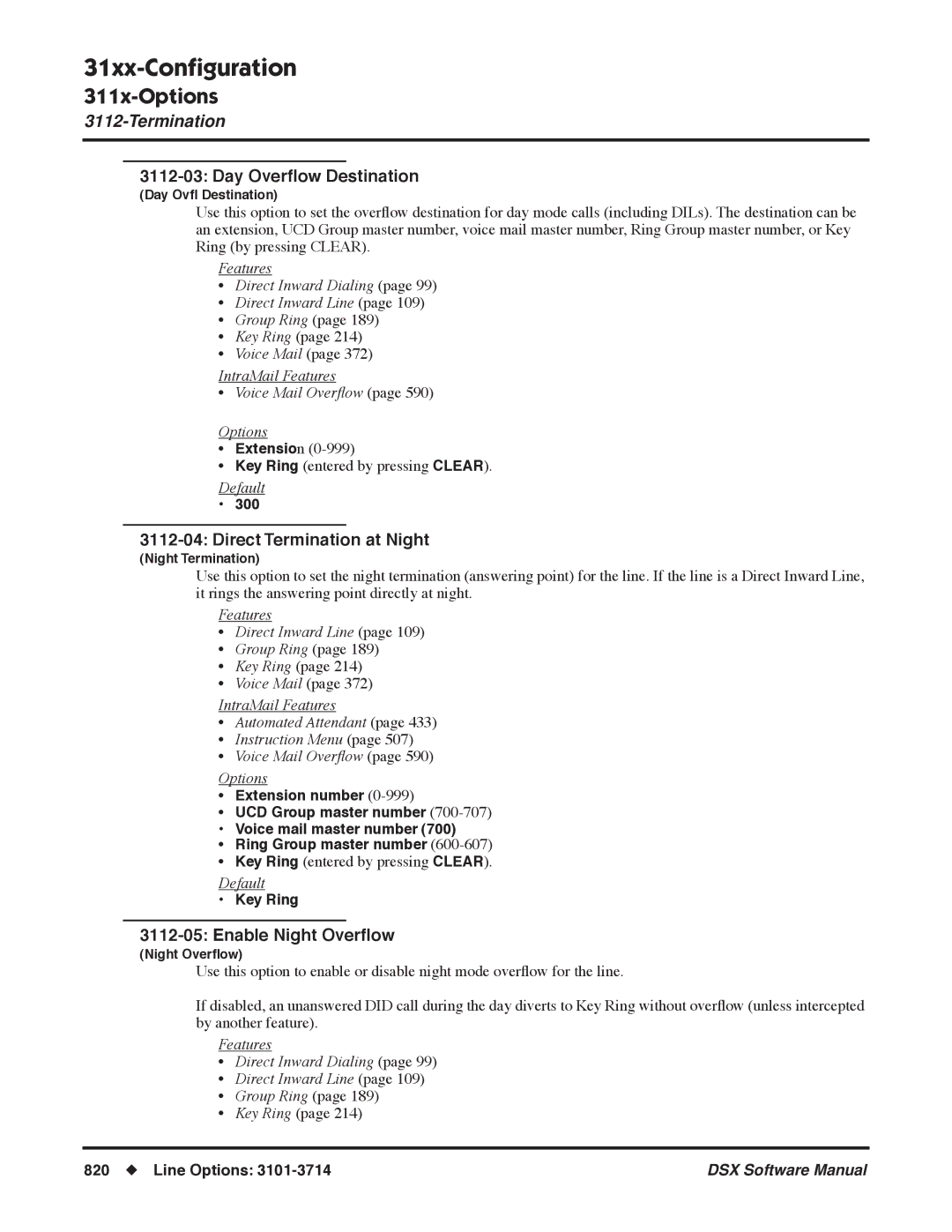 NEC N 1093100, P software manual Day Overﬂow Destination, Direct Termination at Night, Enable Night Overﬂow 