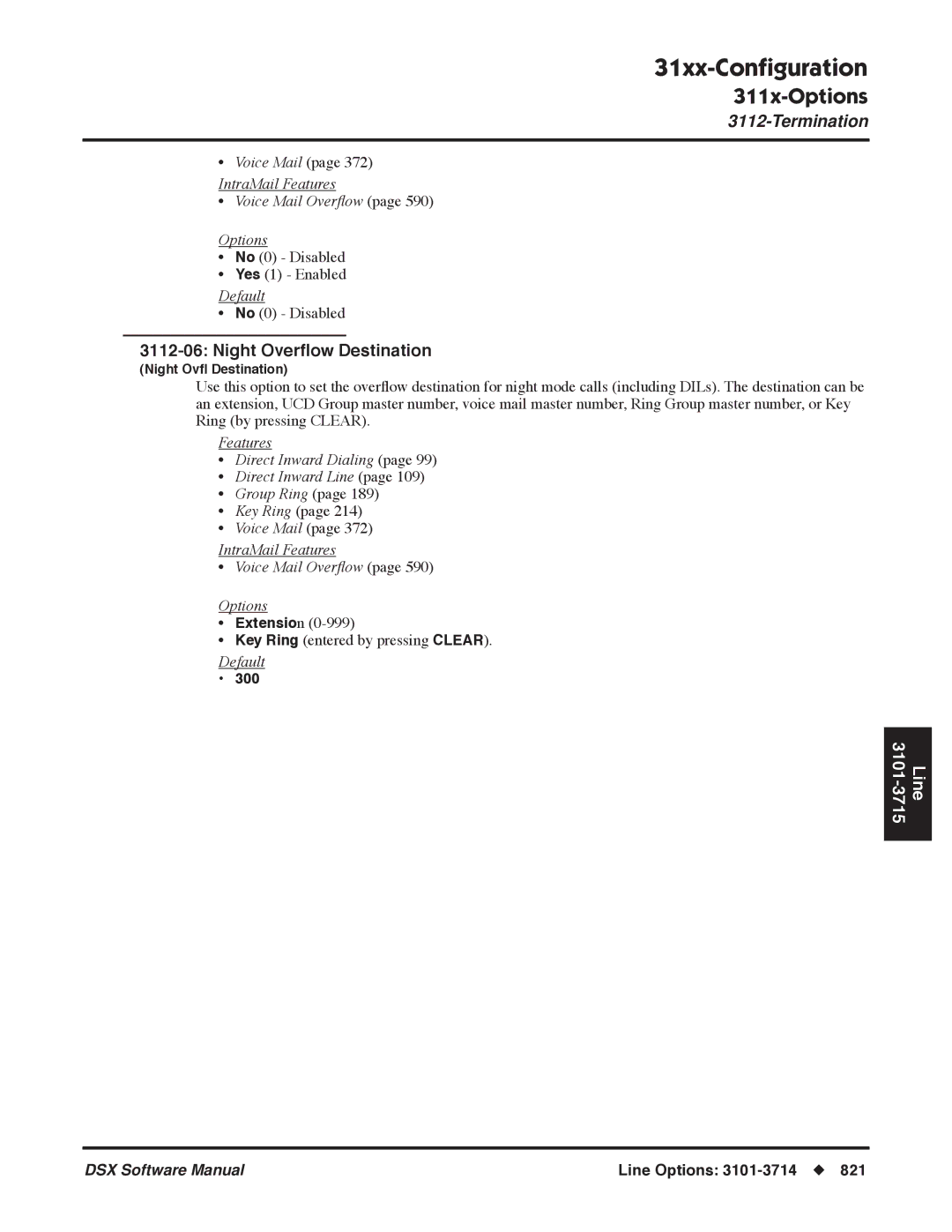 NEC P, N 1093100 software manual Night Overﬂow Destination 