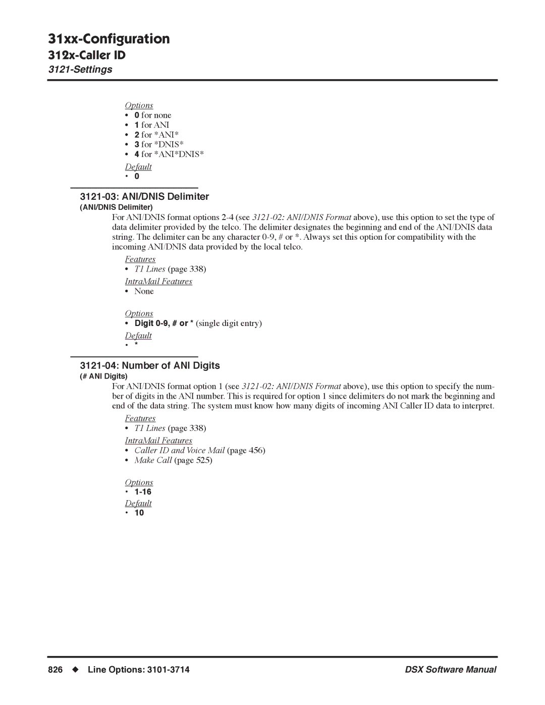 NEC N 1093100, P software manual 3121-03 ANI/DNIS Delimiter, Number of ANI Digits 