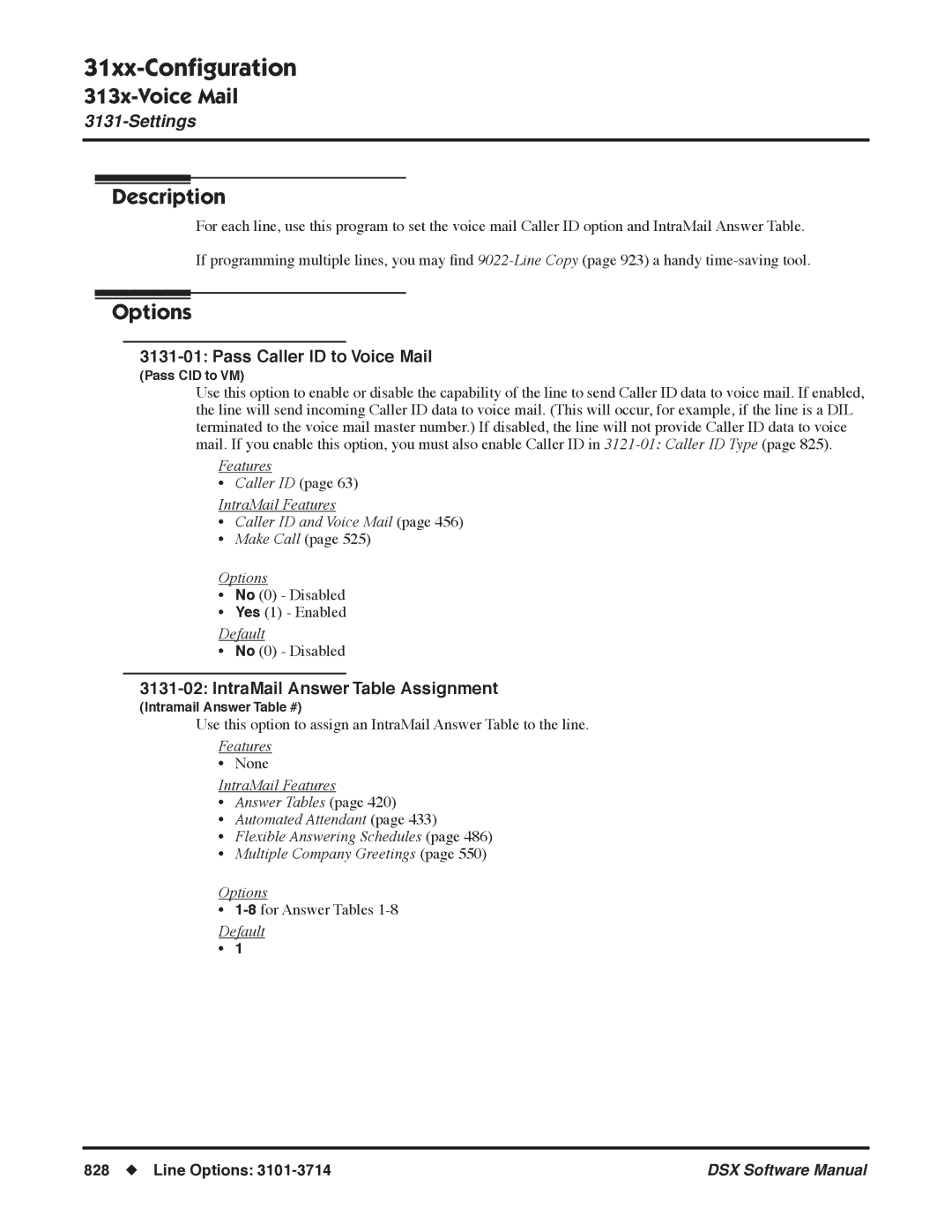 NEC N 1093100 software manual Pass Caller ID to Voice Mail, IntraMail Answer Table Assignment 