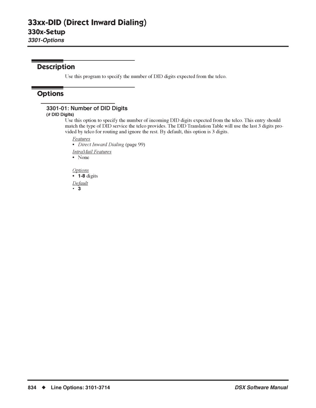 NEC N 1093100, P software manual 33xx-DID Direct Inward Dialing, Number of did Digits 