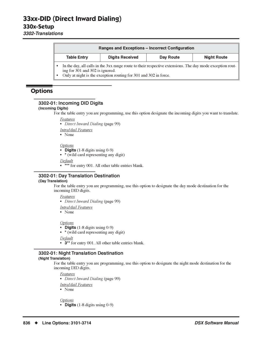 NEC N 1093100, P software manual Incoming did Digits, Day Translation Destination, Night Translation Destination 