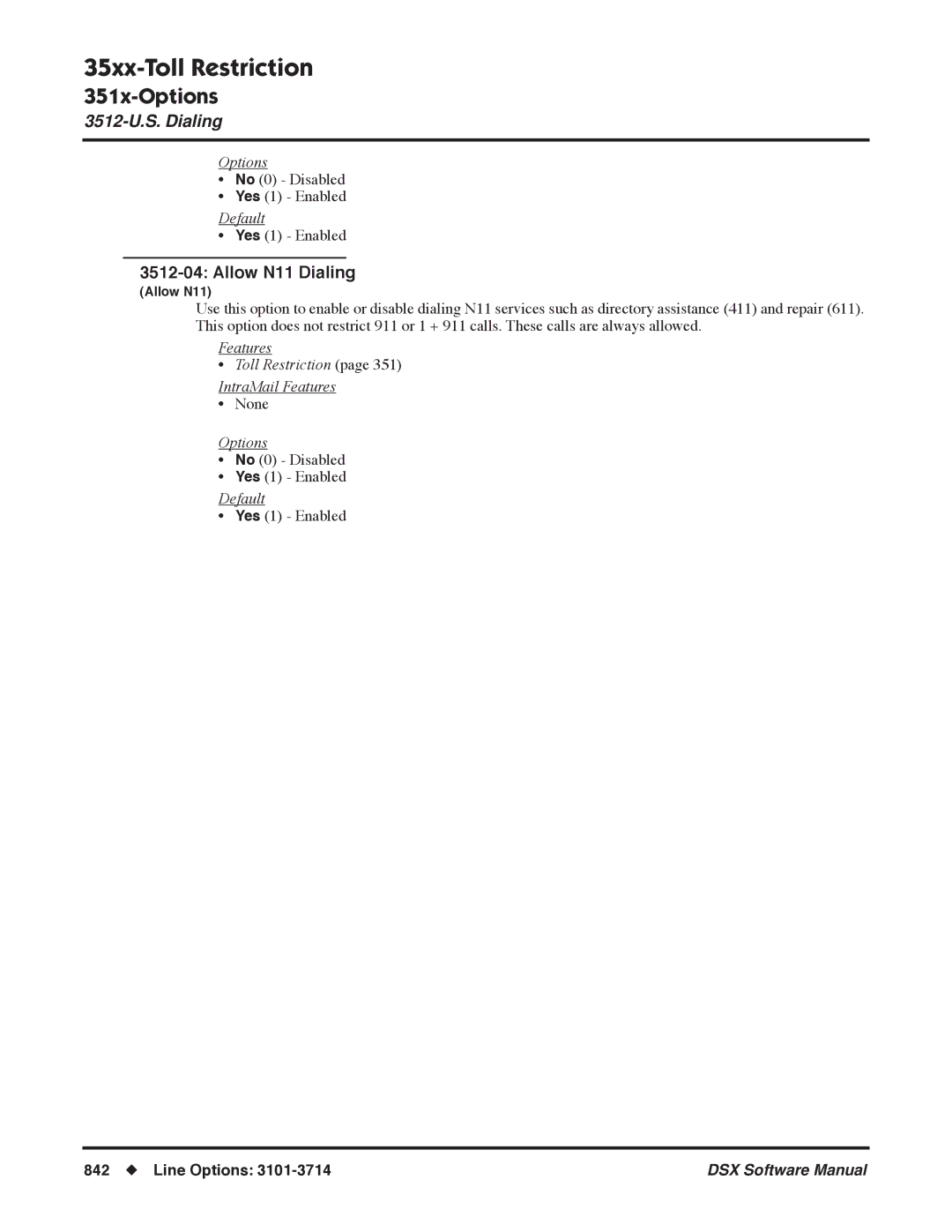 NEC N 1093100, P software manual Allow N11 Dialing 