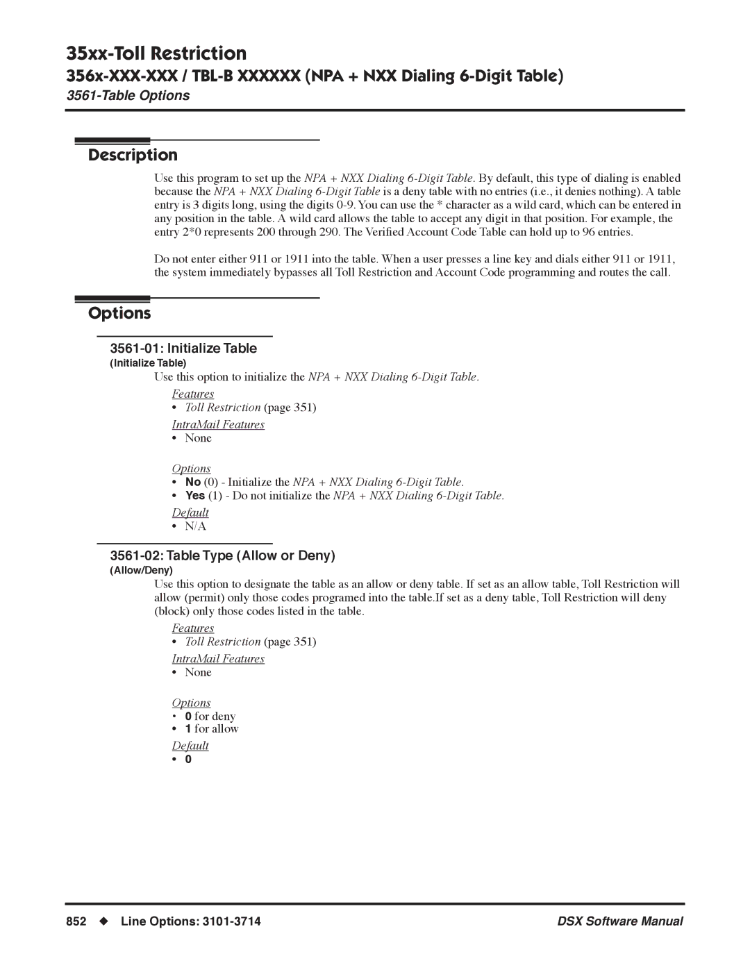 NEC N 1093100 software manual 356x-XXX-XXX / TBL-B Xxxxxx NPA + NXX Dialing 6-Digit Table 