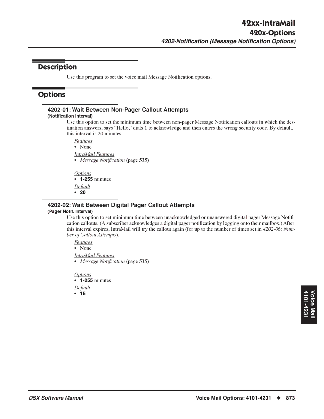 NEC N 1093100 software manual Wait Between Non-Pager Callout Attempts, Wait Between Digital Pager Callout Attempts 