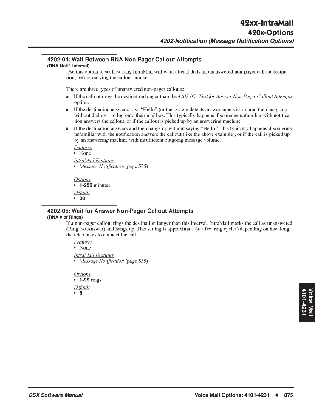 NEC N 1093100 Wait Between RNA Non-Pager Callout Attempts, Wait for Answer Non-Pager Callout Attempts, Rings 