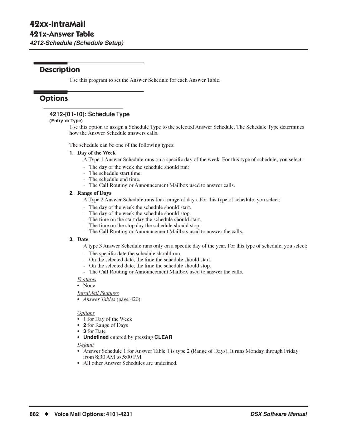 NEC N 1093100, P software manual Schedule Type, Day of the Week, Range of Days, Date 