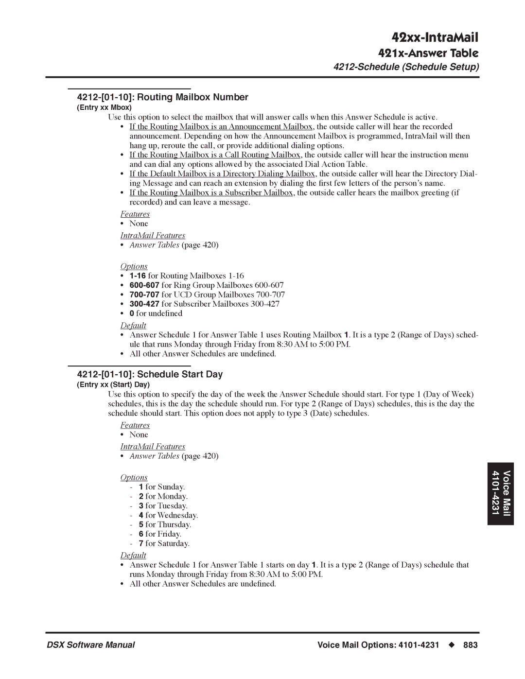 NEC P, N 1093100 software manual Routing Mailbox Number, Schedule Start Day 