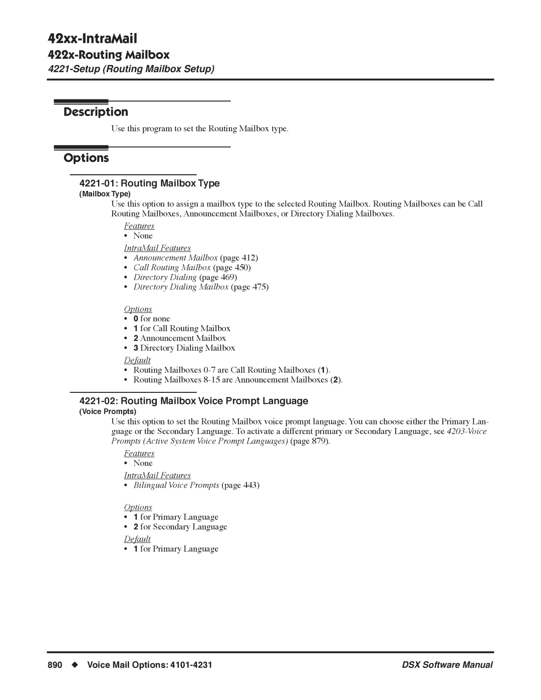 NEC N 1093100 software manual Routing Mailbox Type, Routing Mailbox Voice Prompt Language 