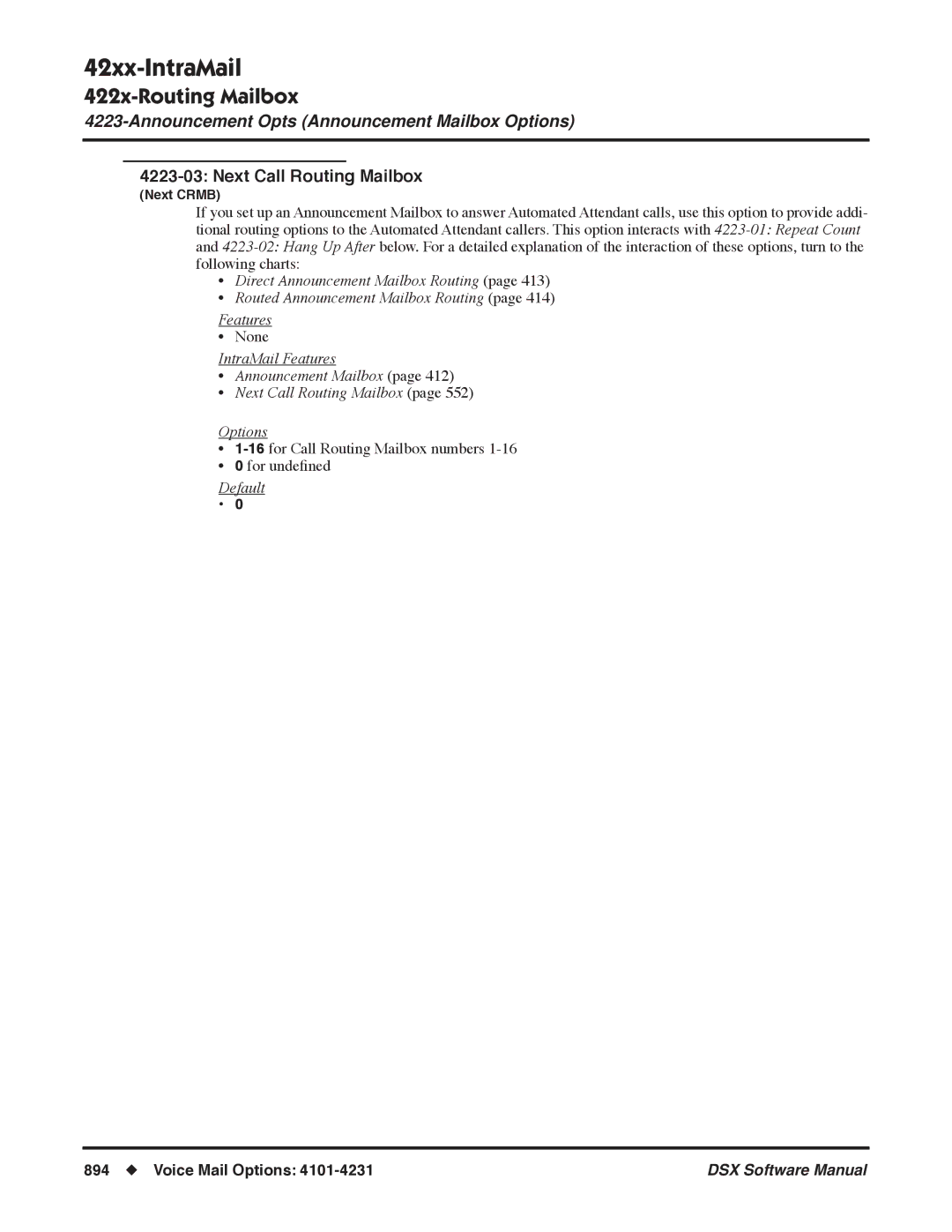 NEC N 1093100, P software manual 16for Call Routing Mailbox numbers For undeﬁned 