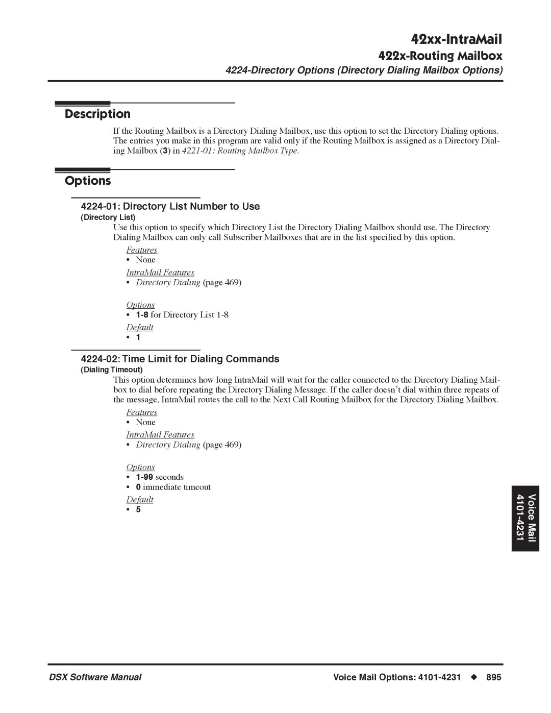 NEC P, N 1093100 software manual Directory List Number to Use, IntraMail Features Directory Dialing Options 