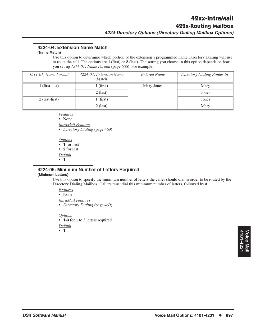 NEC P, N 1093100 software manual Extension Name Match, Minimum Number of Letters Required 