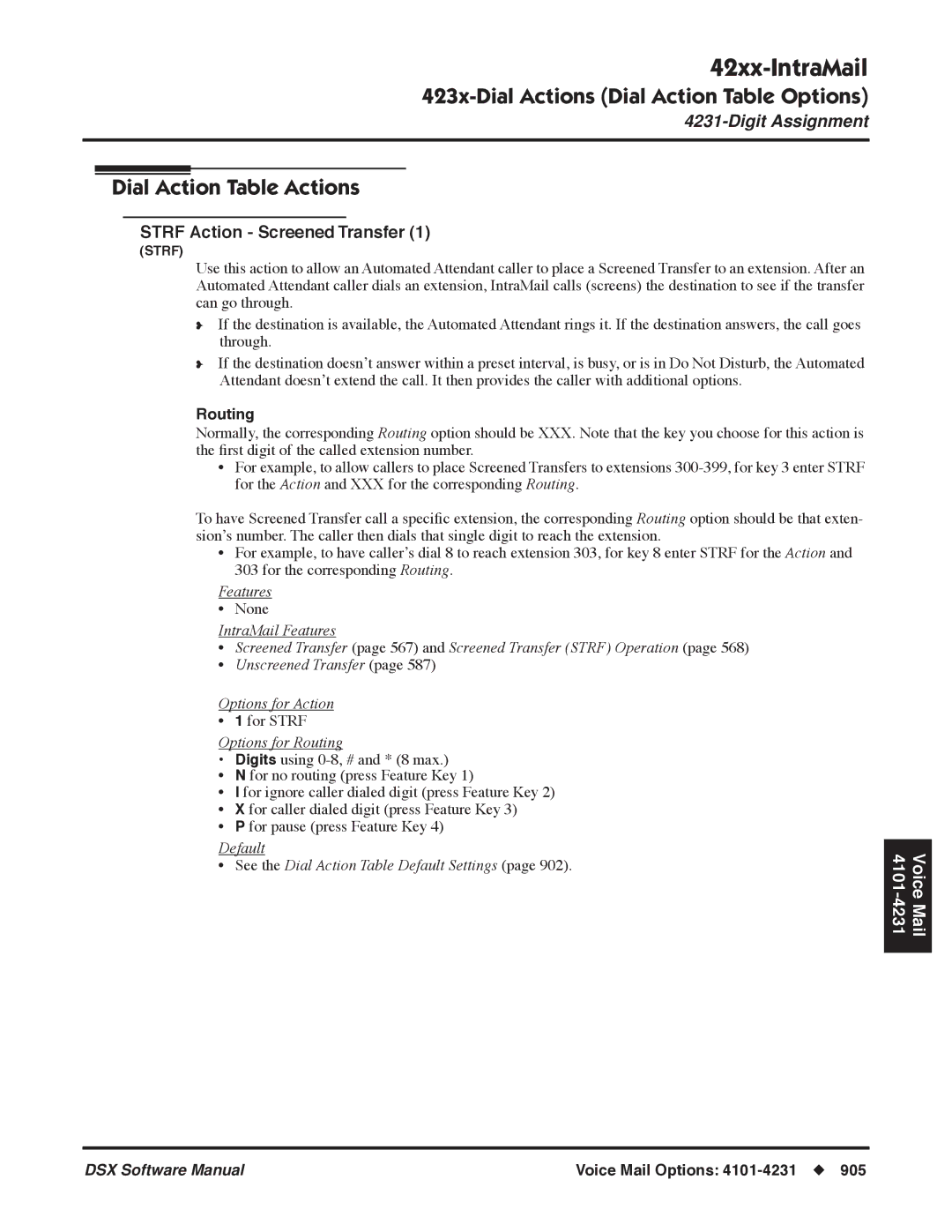 NEC P, N 1093100 software manual Strf Action Screened Transfer, Options for Routing 