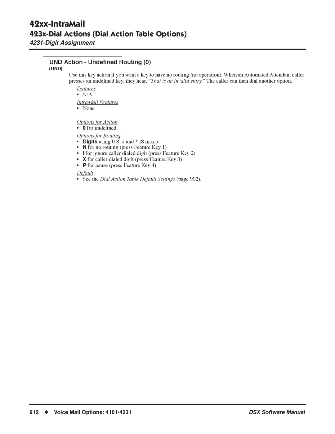 NEC N 1093100, P software manual UND Action Undeﬁned Routing, Features IntraMail Features 