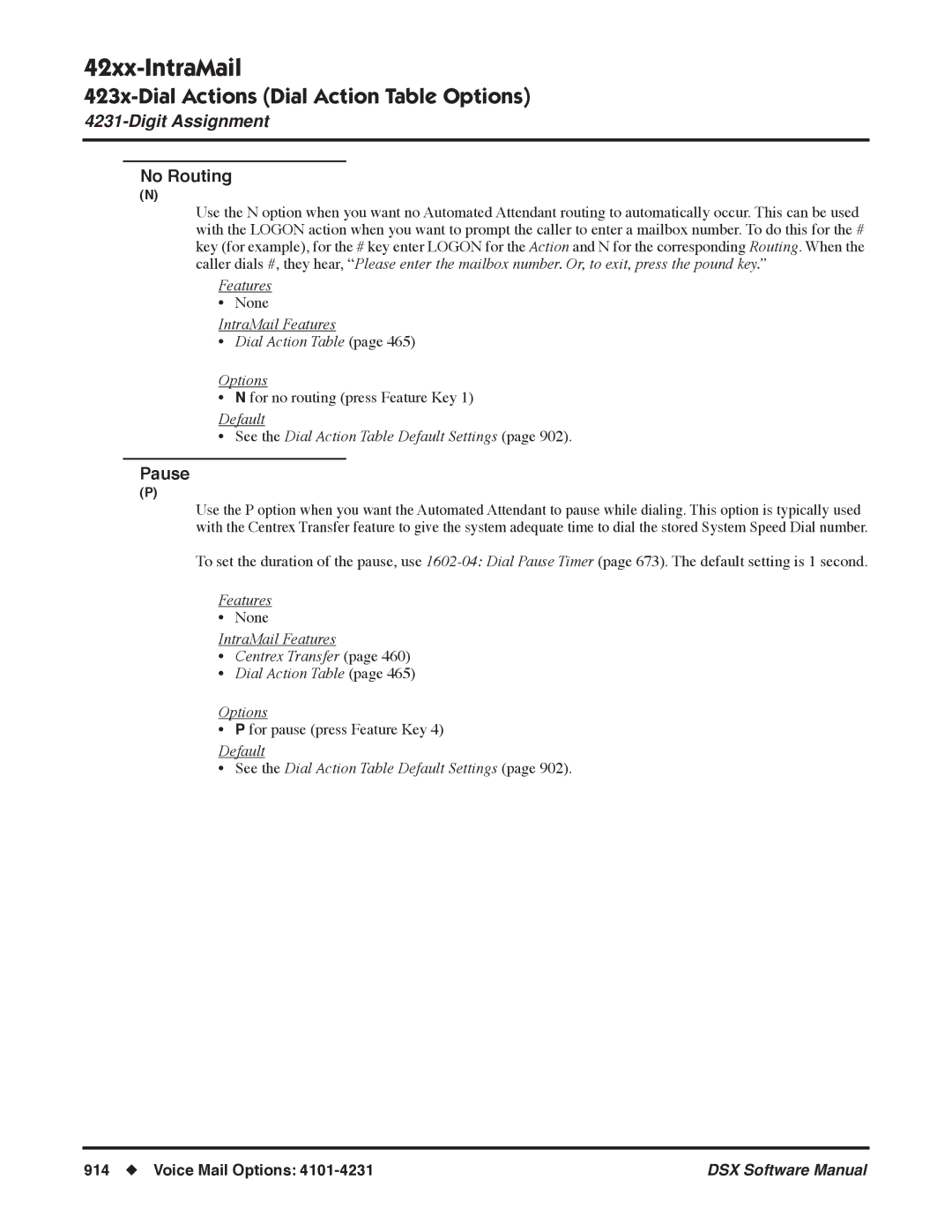 NEC N 1093100 software manual No Routing, Pause 