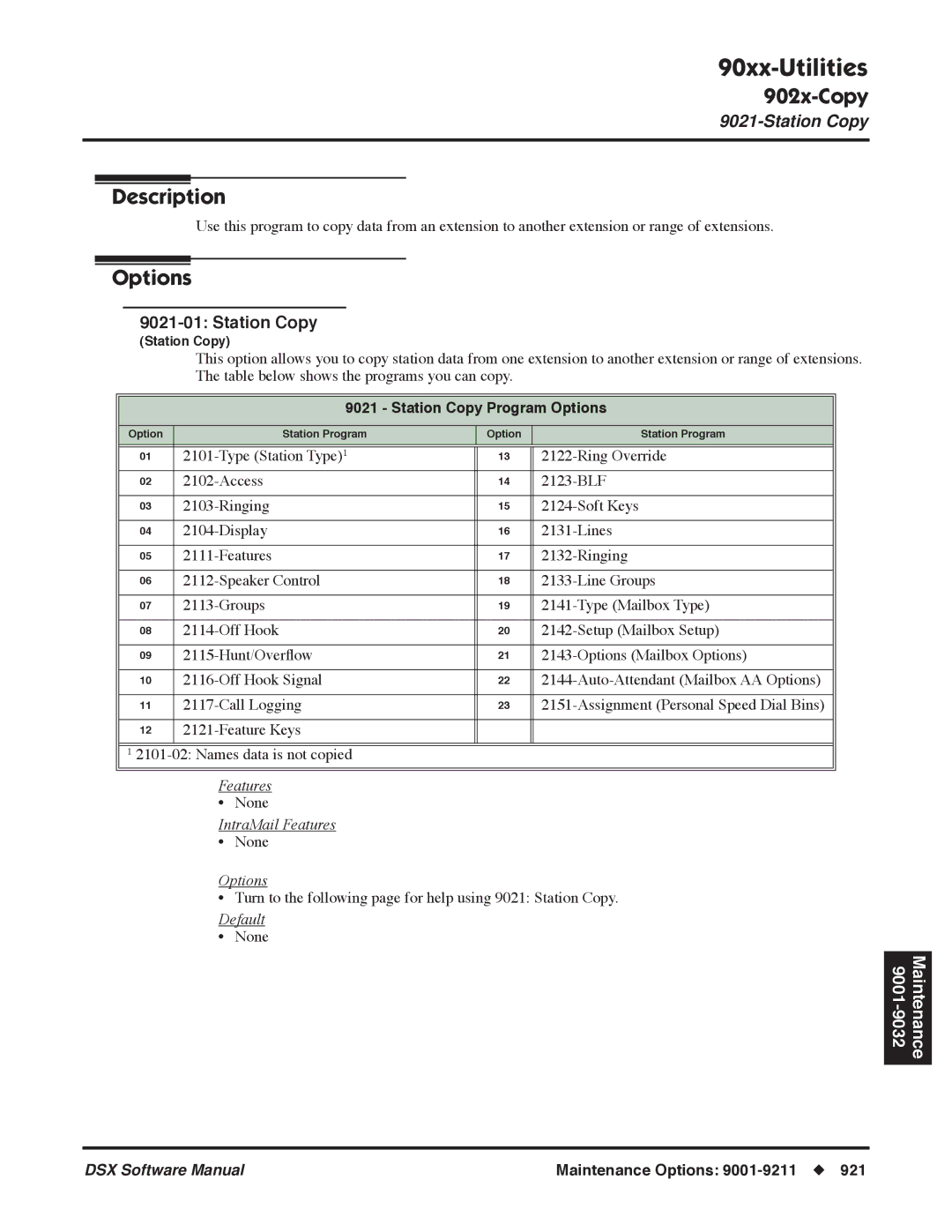 NEC N 1093100 software manual Station Copy Program Options 