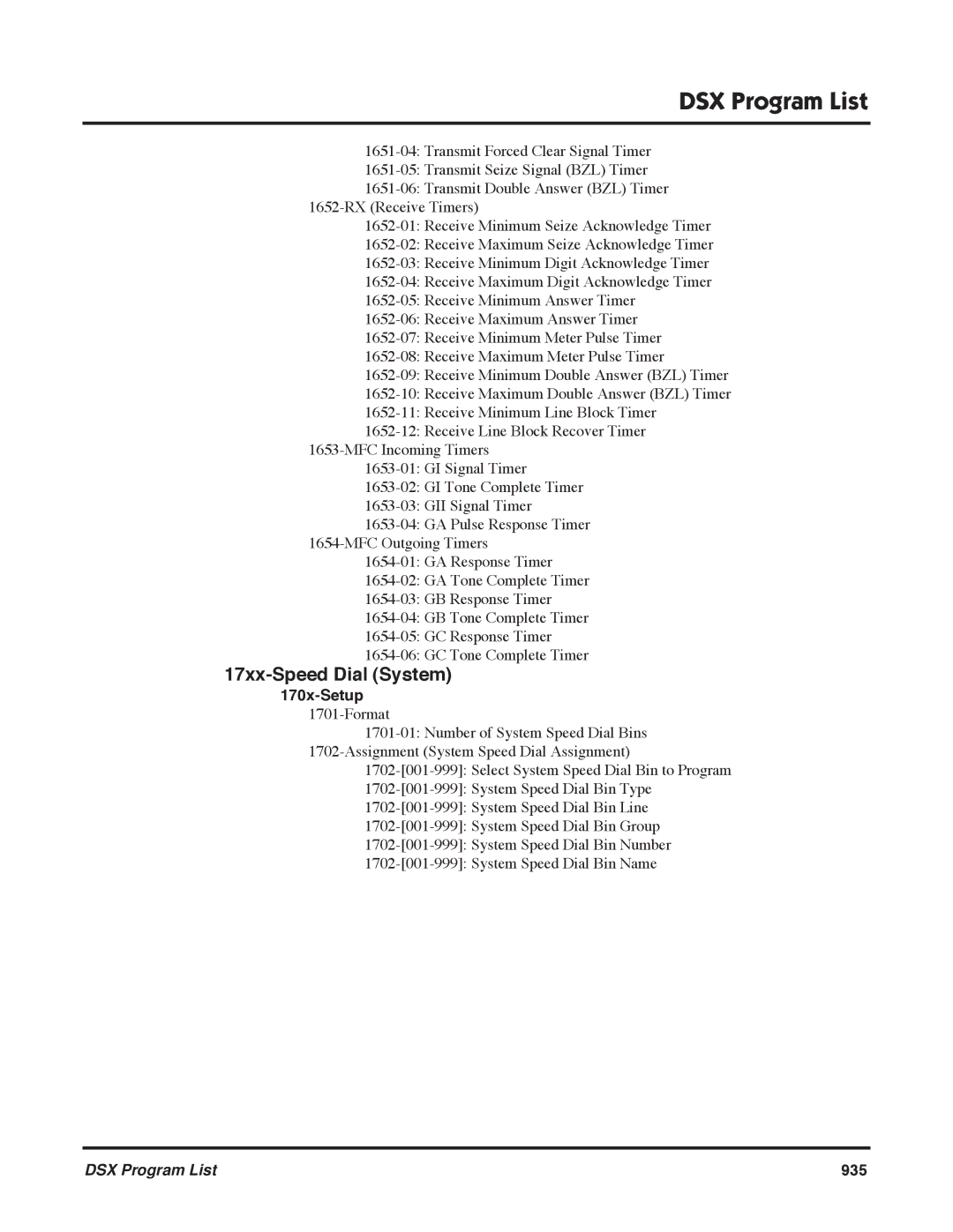 NEC P, N 1093100 software manual 17xx-Speed Dial System, 170x-Setup 