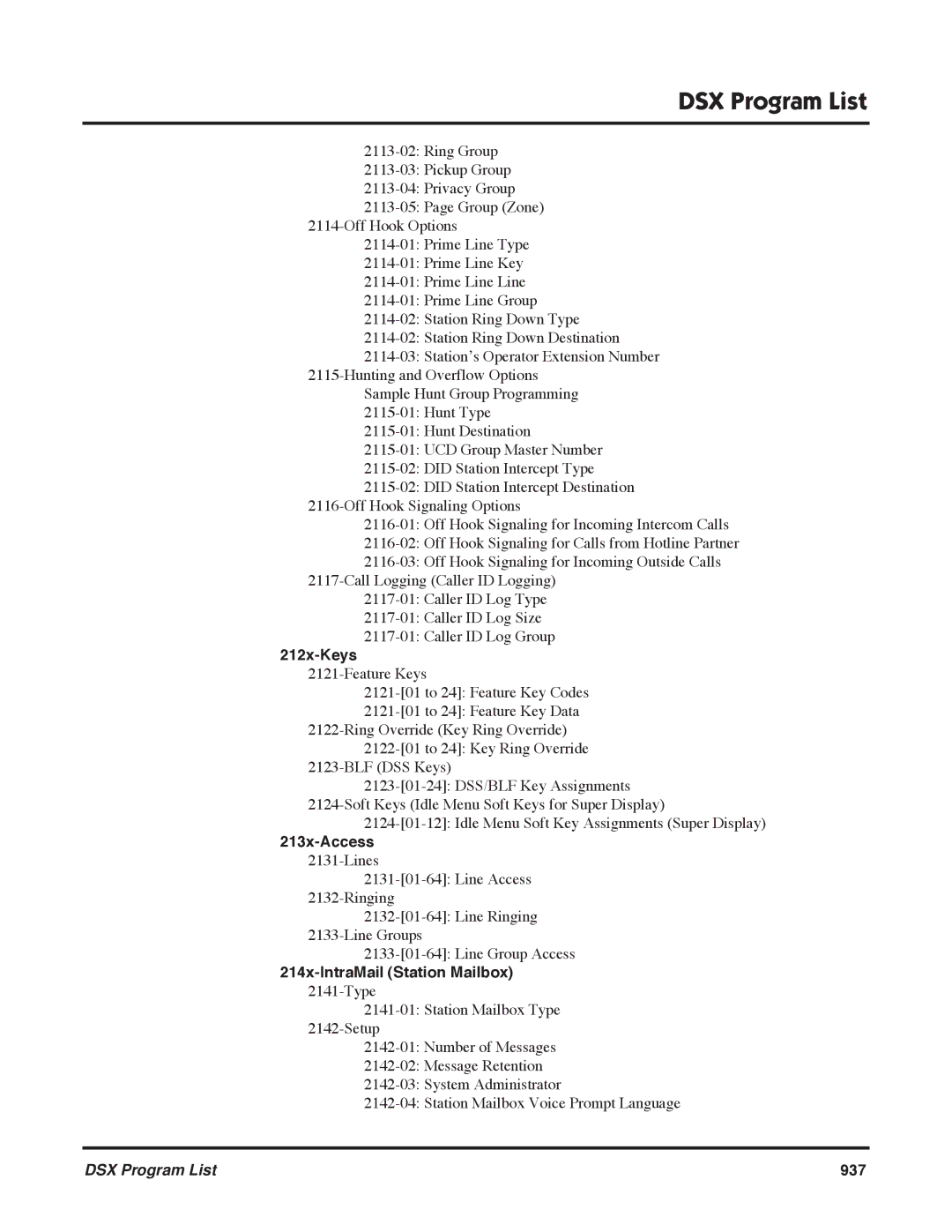 NEC P, N 1093100 software manual 212x-Keys, 213x-Access, 214x-IntraMail Station Mailbox 