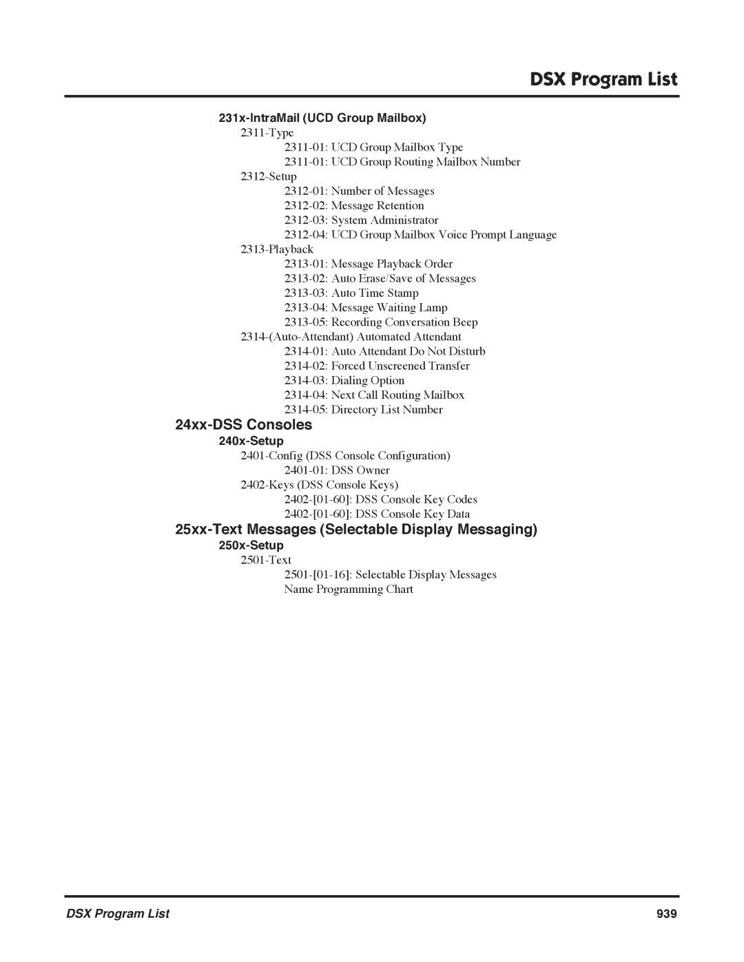 NEC P, N 1093100 software manual 231x-IntraMail UCD Group Mailbox, 240x-Setup, 250x-Setup 