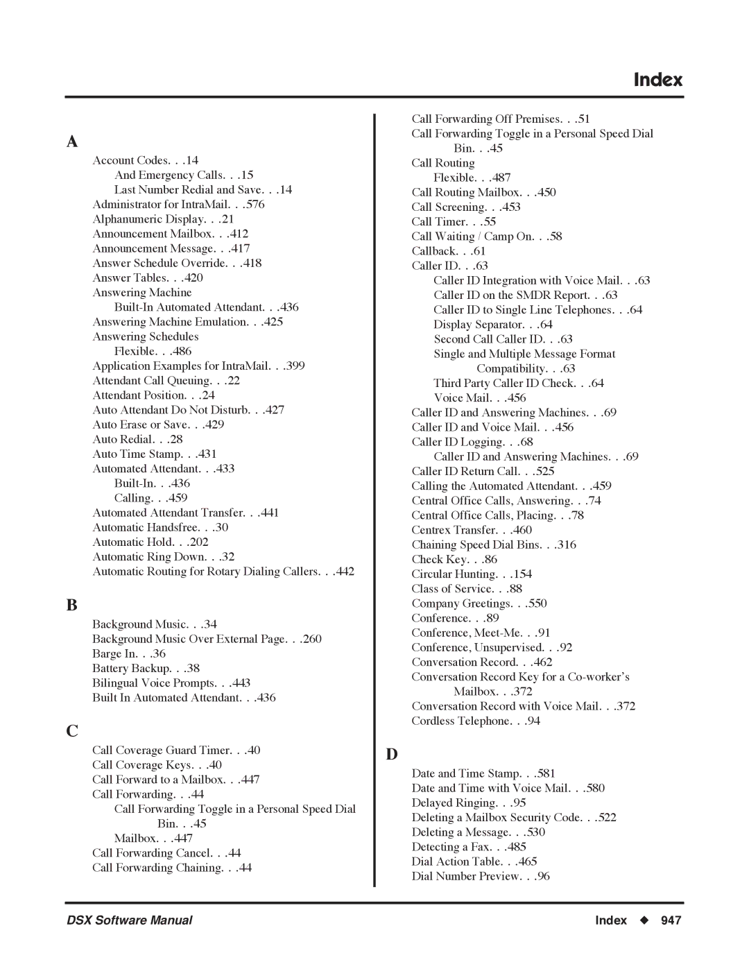 NEC P, N 1093100 software manual Index 