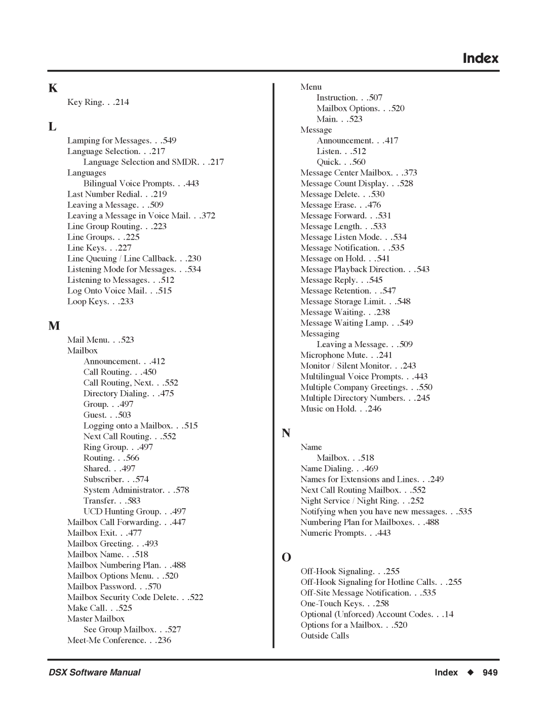 NEC P, N 1093100 software manual Index 