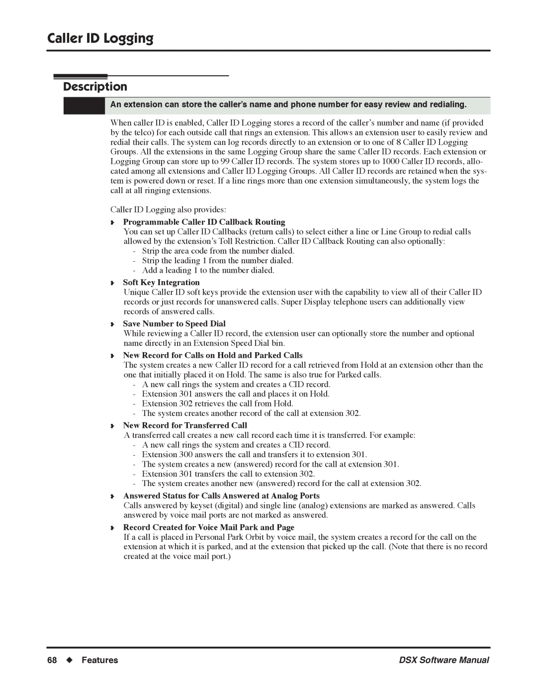 NEC N 1093100, P software manual Caller ID Logging 