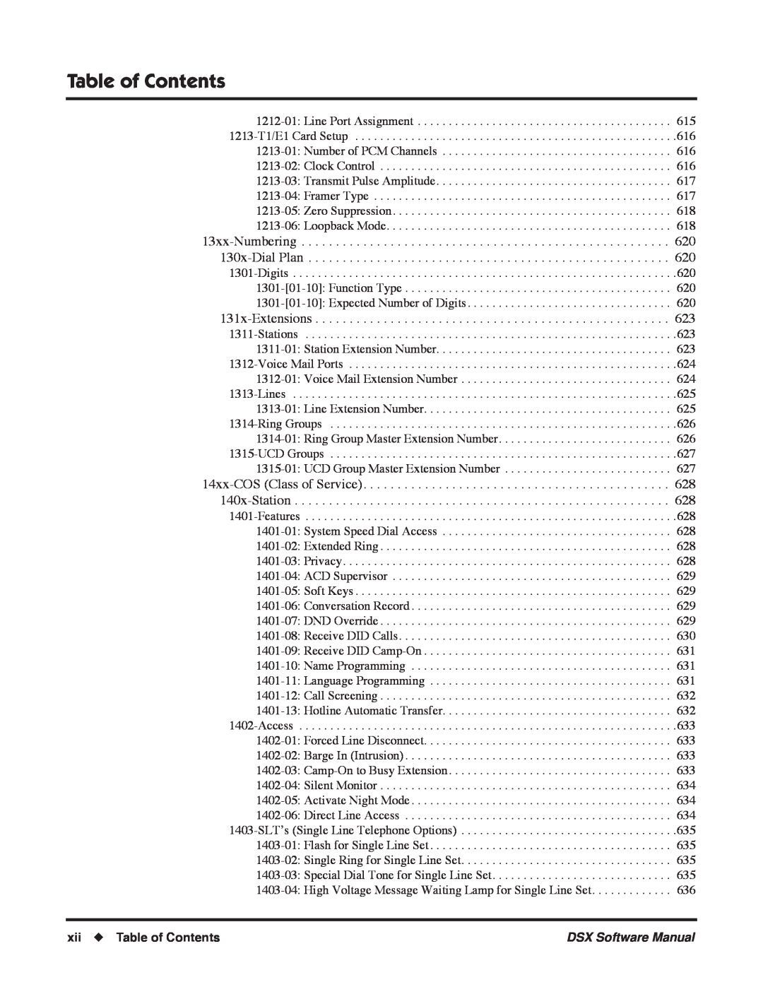 NEC N 1093100, P software manual xii Table of Contents, DSX Software Manual 
