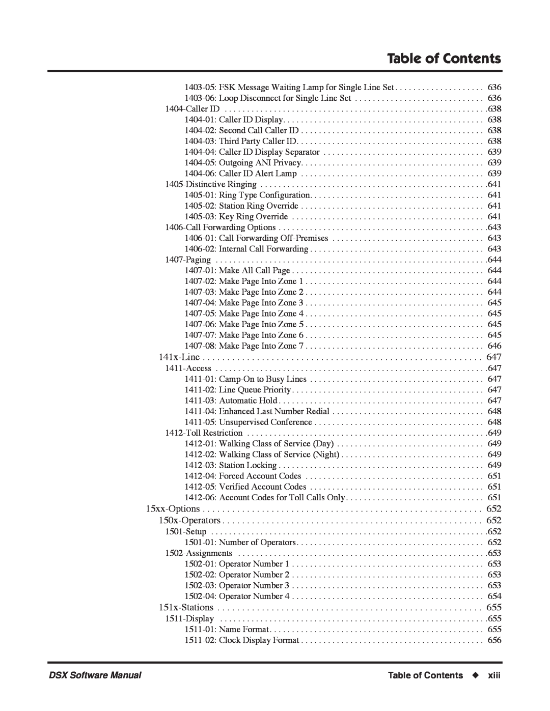 NEC P, N 1093100 software manual Table of Contents, 141x-Line 