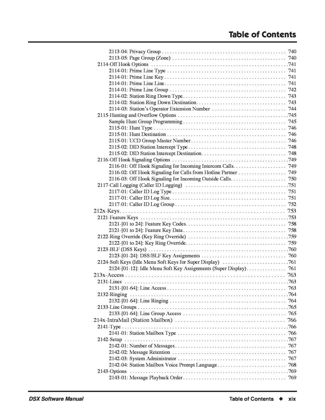NEC P, N 1093100 software manual Table of Contents, 212x-Keys 