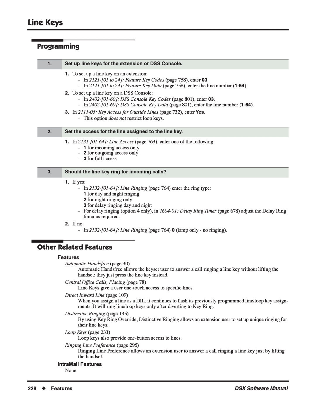 NEC N 1093100 Line Keys, Programming, Other Related Features, Should the line key ring for incoming calls?, Loop Keys page 