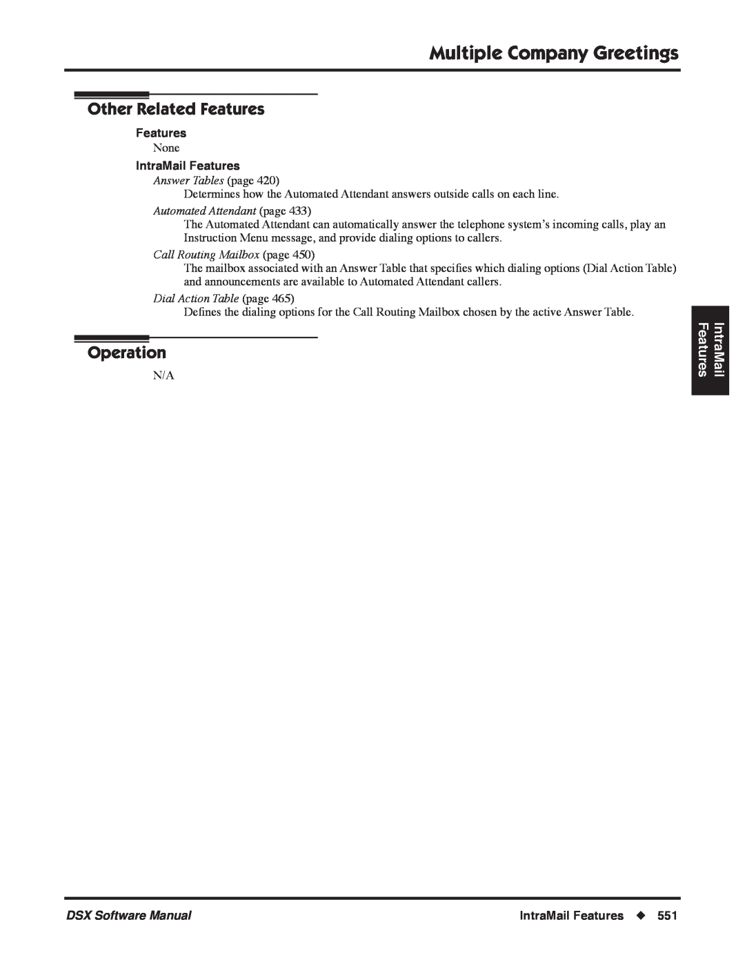 NEC P, N 1093100 Multiple Company Greetings, Other Related Features, Operation, IntraMail Features, Answer Tables page 