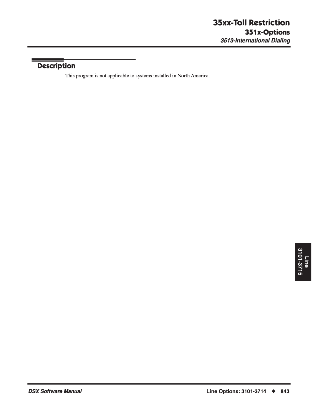 NEC P, N 1093100 35xx-TollRestriction, 351x-Options, Description, InternationalDialing, Line, DSX Software Manual 