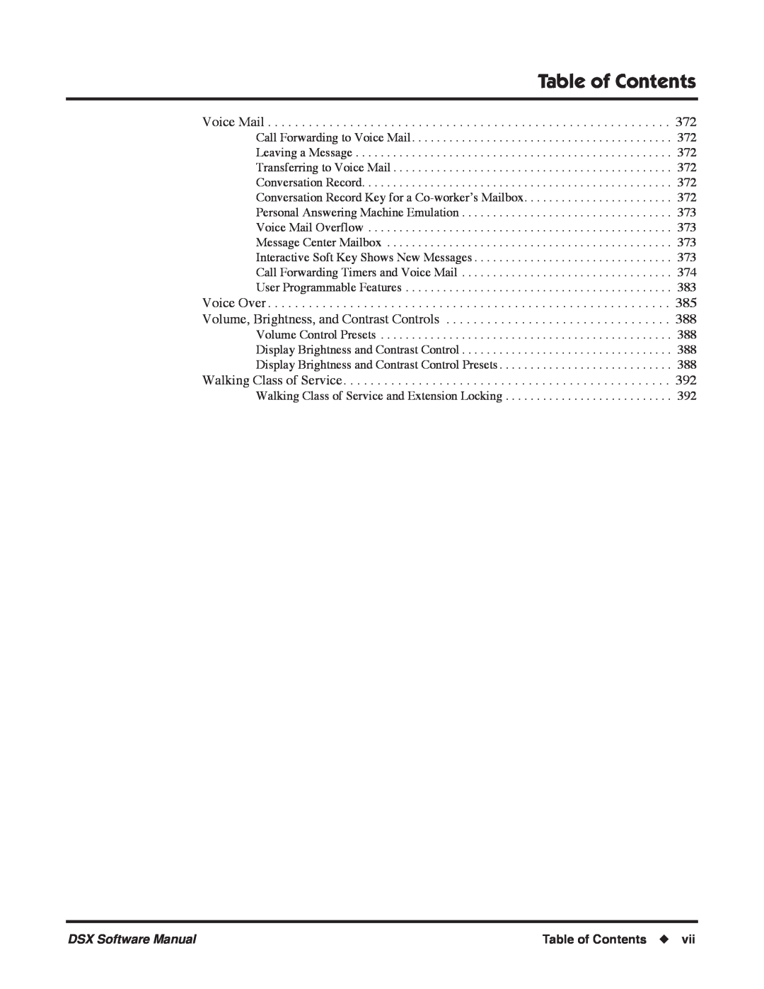 NEC P, N 1093100 software manual Table of Contents, Voice Mail 