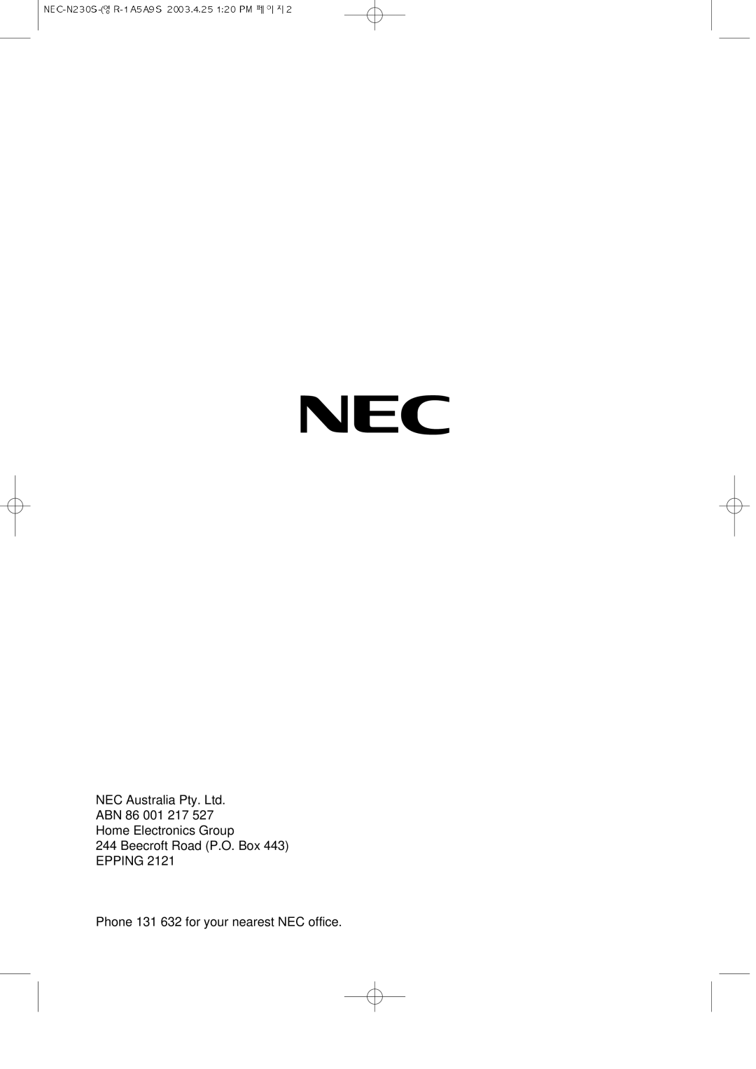 NEC N230S manual Epping 