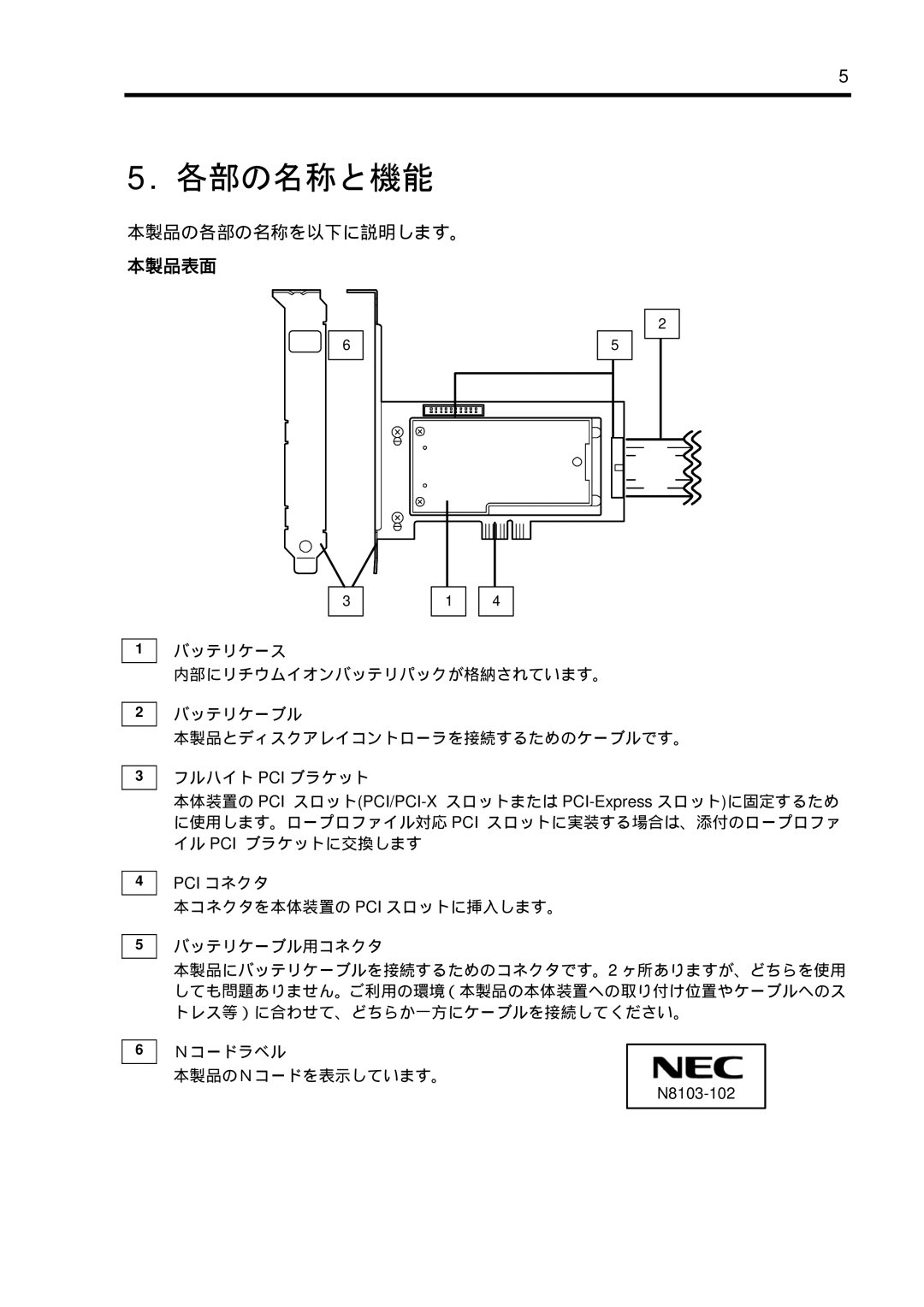 NEC N8103-102 manual 各部の名称と機能, 本製品表面 