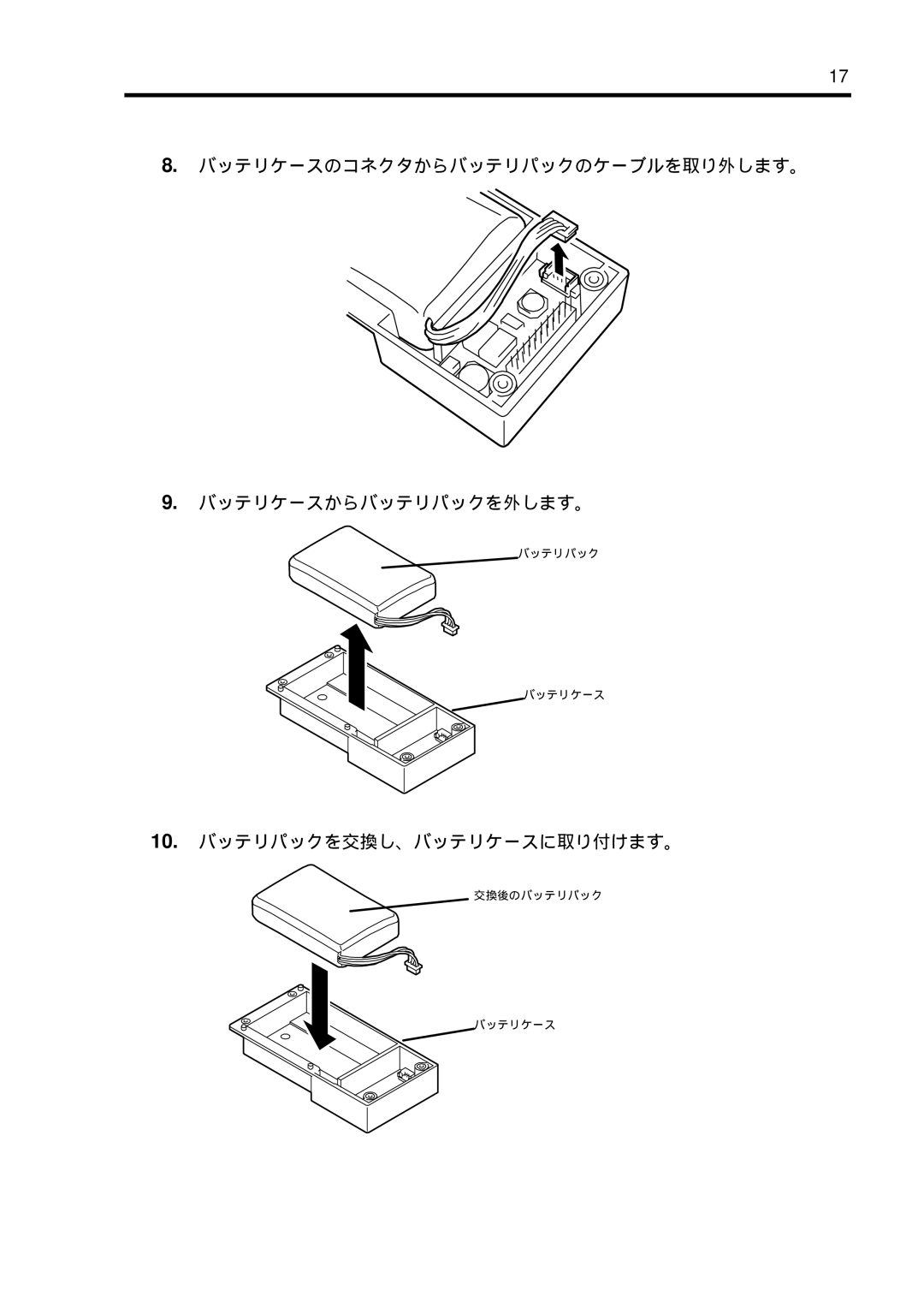 NEC N8103-102 manual バッテリケースのコネクタからバッテリパックのケーブルを取り外します。 バッテリケースからバッテリパックを外します。 