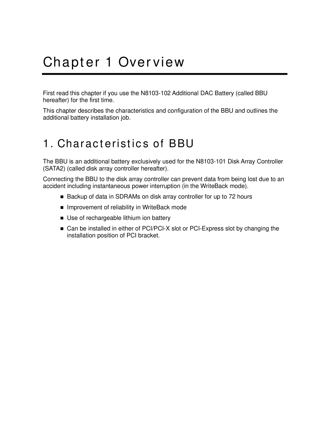 NEC N8103-102 manual Overview, Characteristics of BBU 