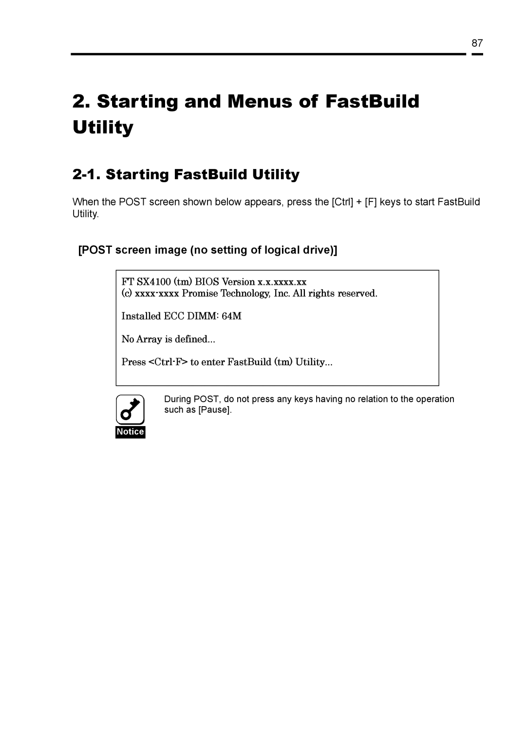 NEC N8103-89 manual Starting and Menus of FastBuild Utility, Starting FastBuild Utility 