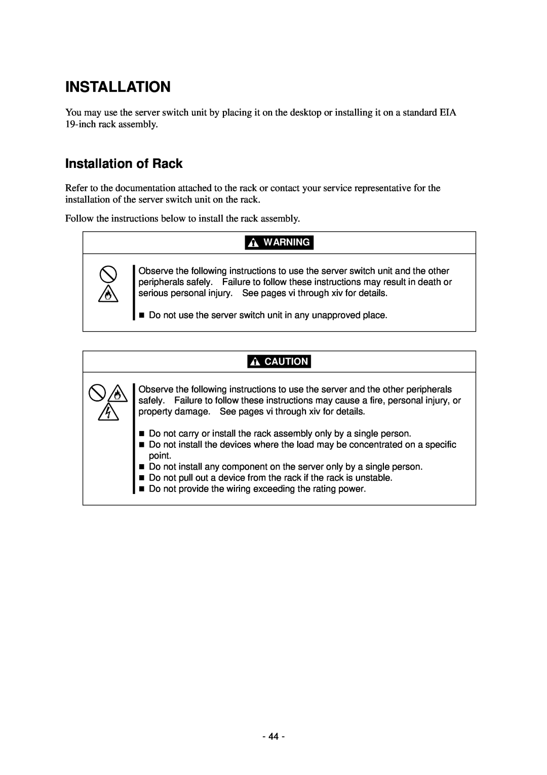 NEC N8191-09 manual Installation of Rack 