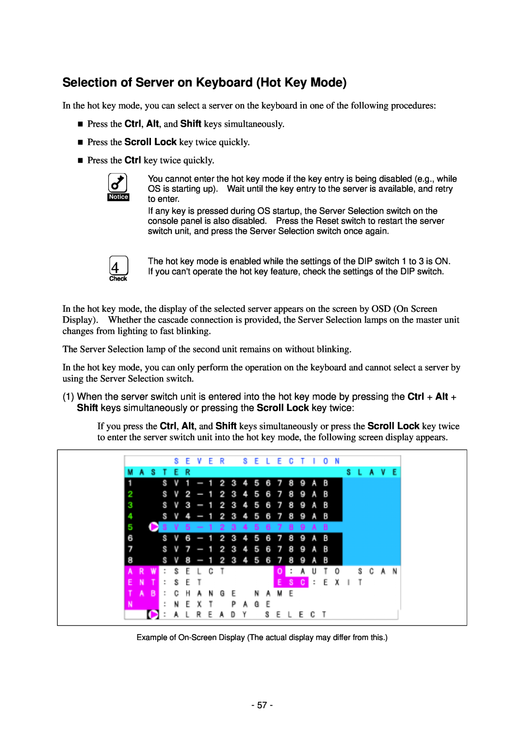 NEC N8191-09 manual Selection of Server on Keyboard Hot Key Mode 