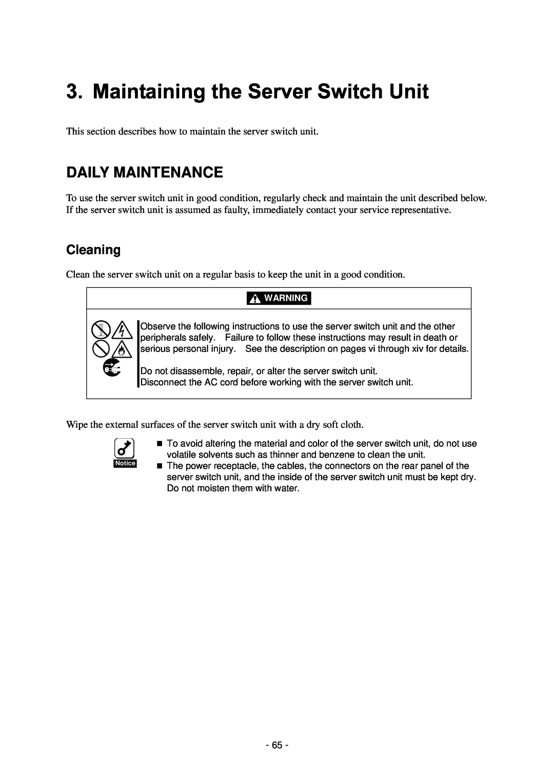 NEC N8191-09 manual Daily Maintenance, Cleaning 