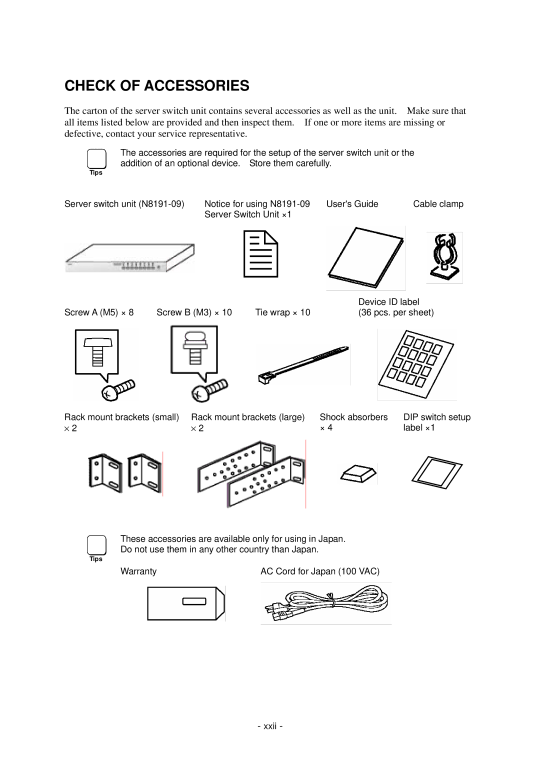 NEC N8191-09 manual Check of Accessories 