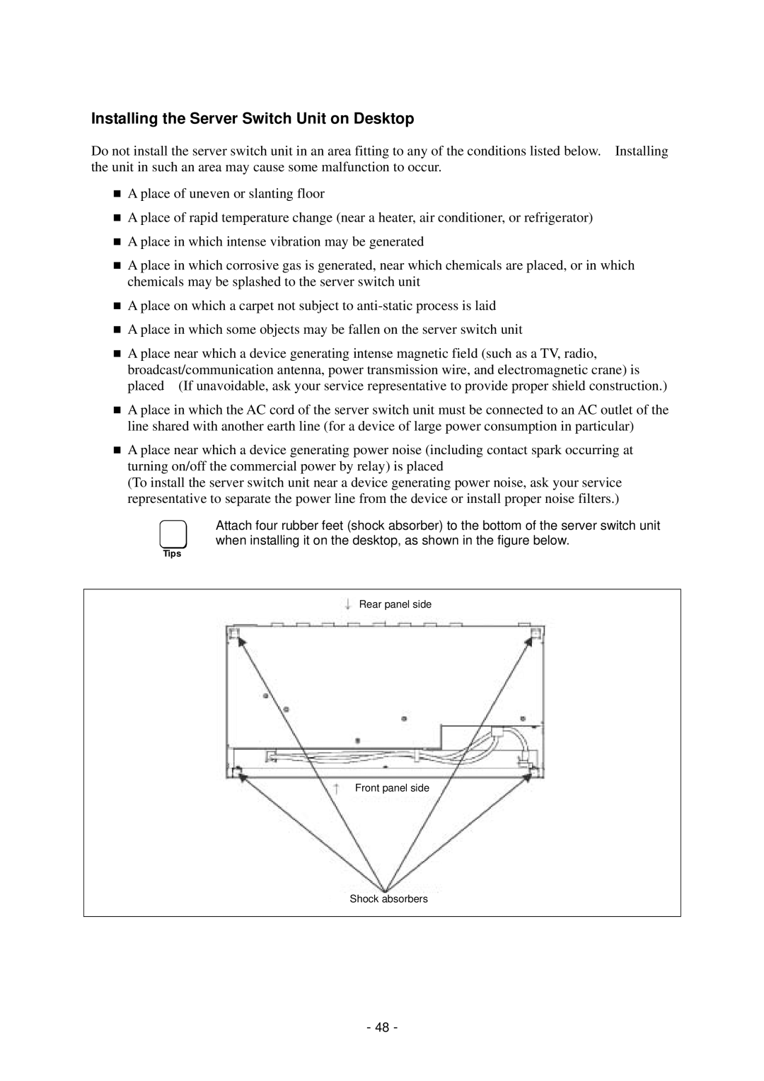 NEC N8191-09 manual Installing the Server Switch Unit on Desktop 