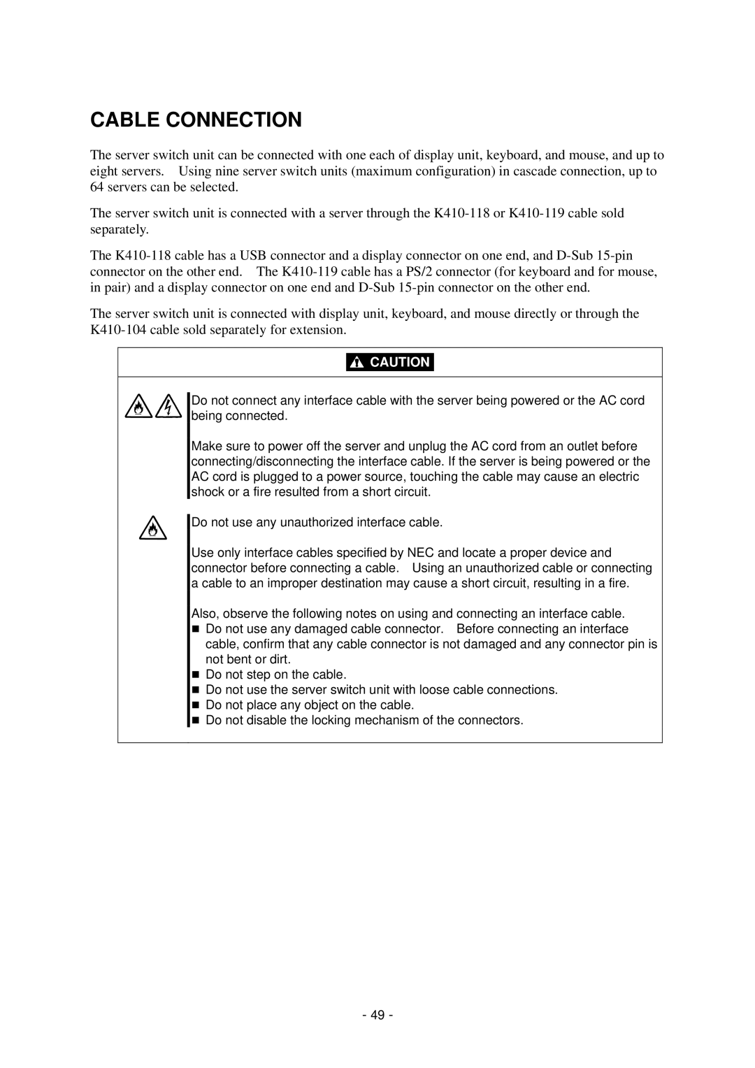 NEC N8191-09 manual Cable Connection 