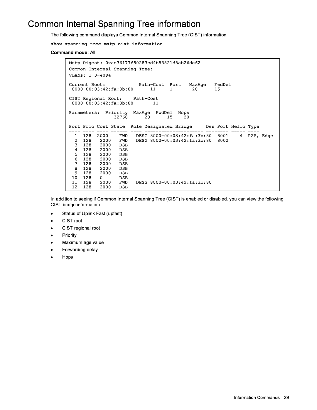 NEC N8406-022 manual Common Internal Spanning Tree information, Command mode: All 