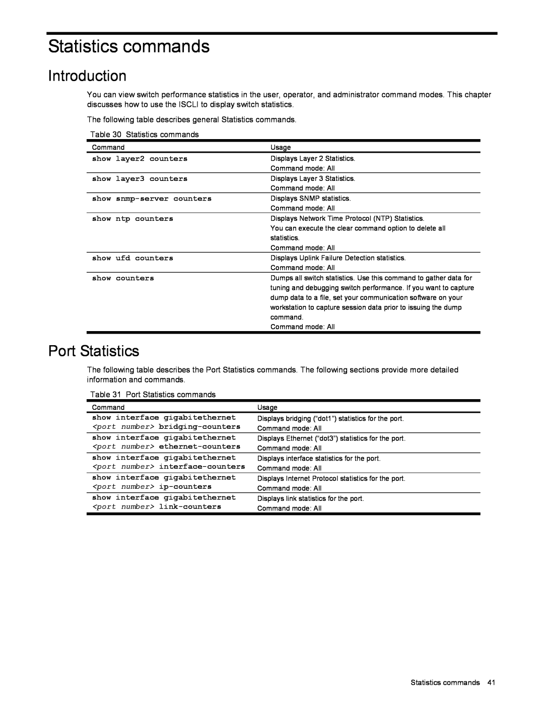 NEC N8406-022 Statistics commands, Port Statistics, Introduction, <port number> ip-counters, <port number> link-counters 