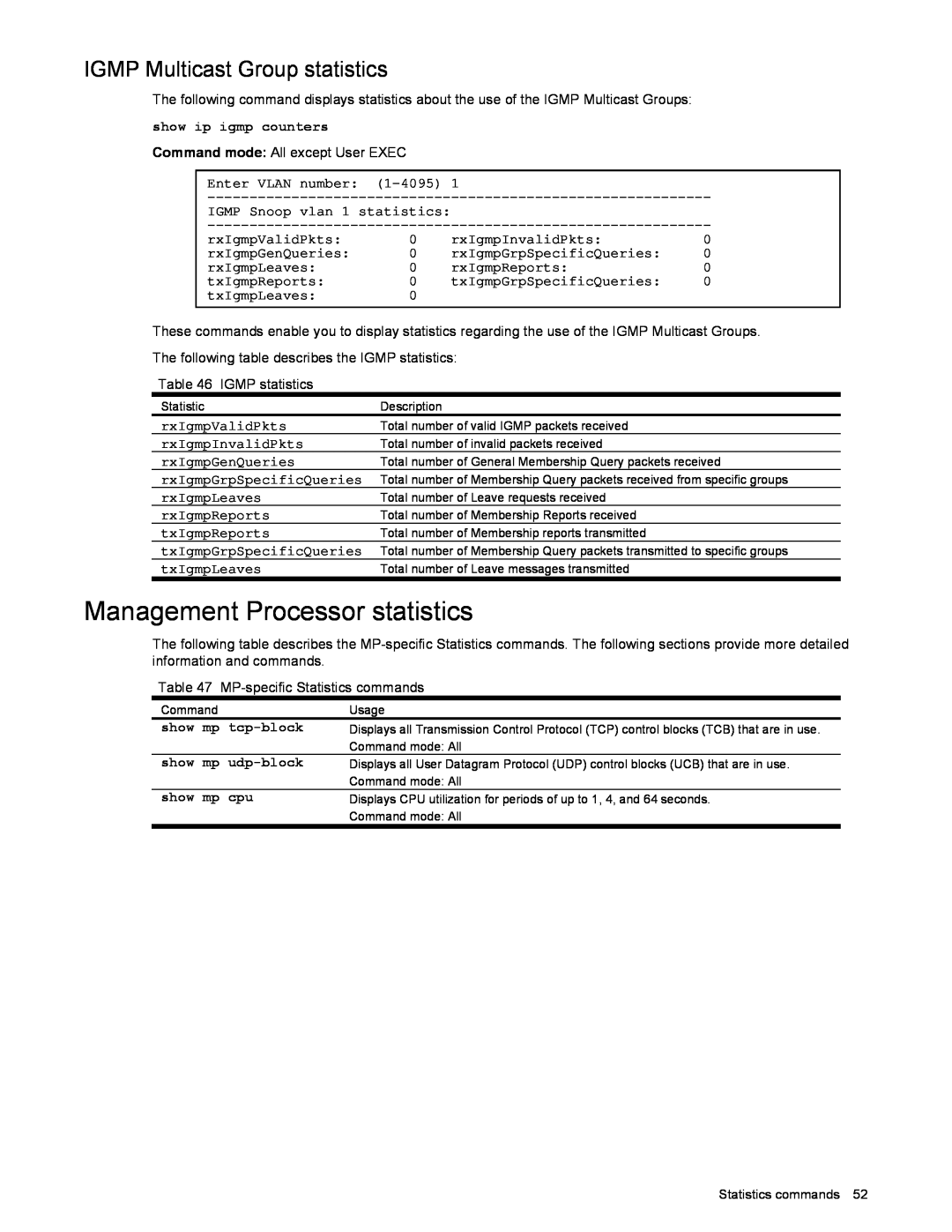 NEC N8406-022 manual Management Processor statistics, IGMP Multicast Group statistics 